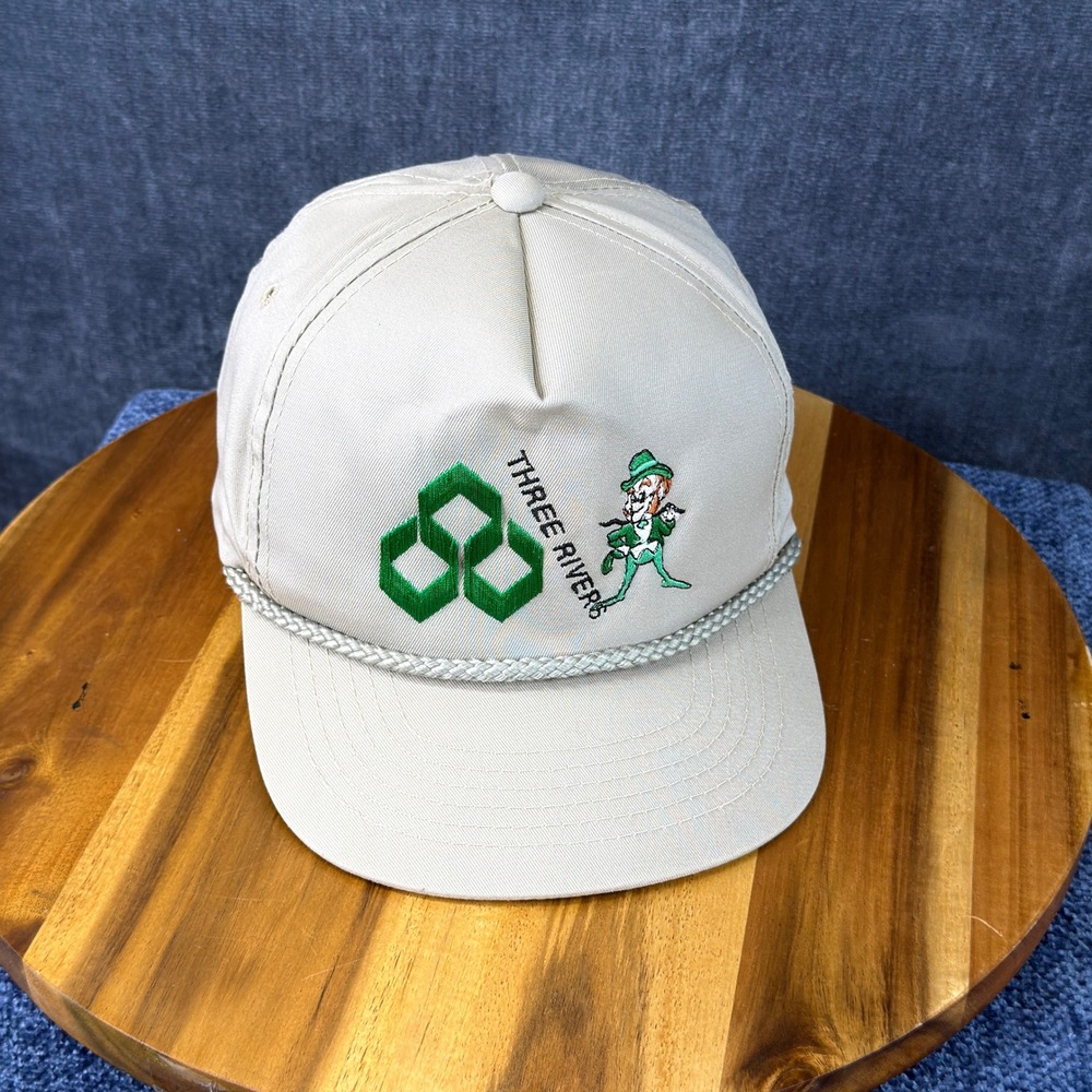 Young An Three Rivers Hat Mens OSFA Tan Cotton Snapback Rope Detail Vintage